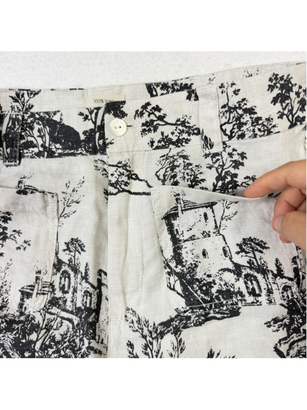 Joie Linen Lightweight Wide Leg Pants Size 8 Artist Painting Toile de Jouy Print - Picture 6 of 7